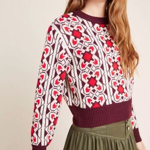 Anthropologie Geometric Floral Cropped Pullover